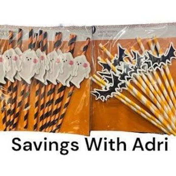 2x Paper Straws Halloween Gost and Bat Themed 12ct each - Picture 1 of 3